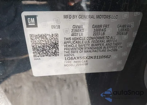 2019 Cadillac Cts Luxury z USA, uszkodzony, nr VIN 1G6AX5SX2K0110562